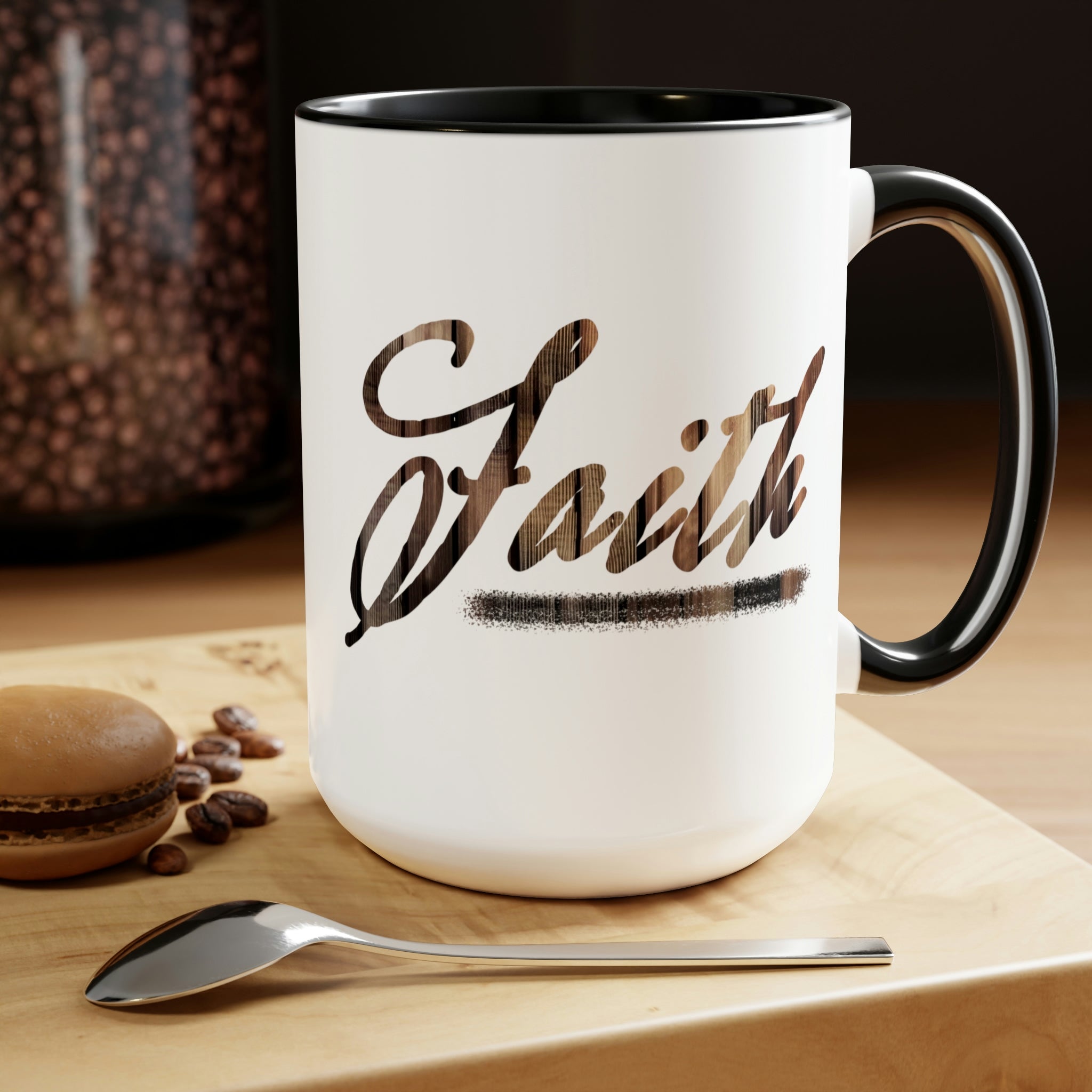 Accent Ceramic Coffee Mug 15oz - Faith Brown Wood Grain Print