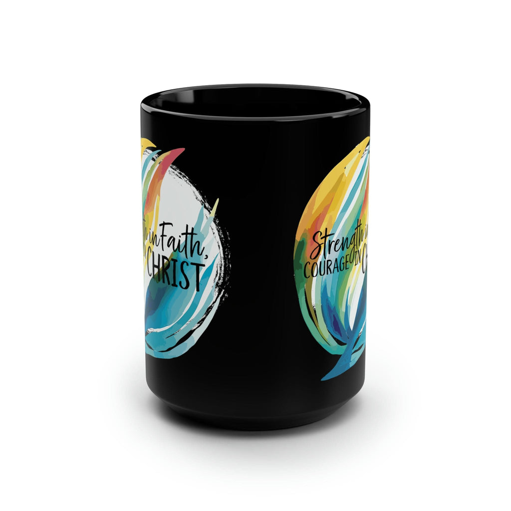 Black Ceramic Mug - 15oz - Strength in Faith - Courage in Christ