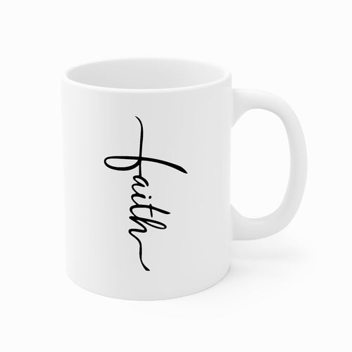 Ceramic Coffee Mug 11oz - Faith Script Cross Black Illustration