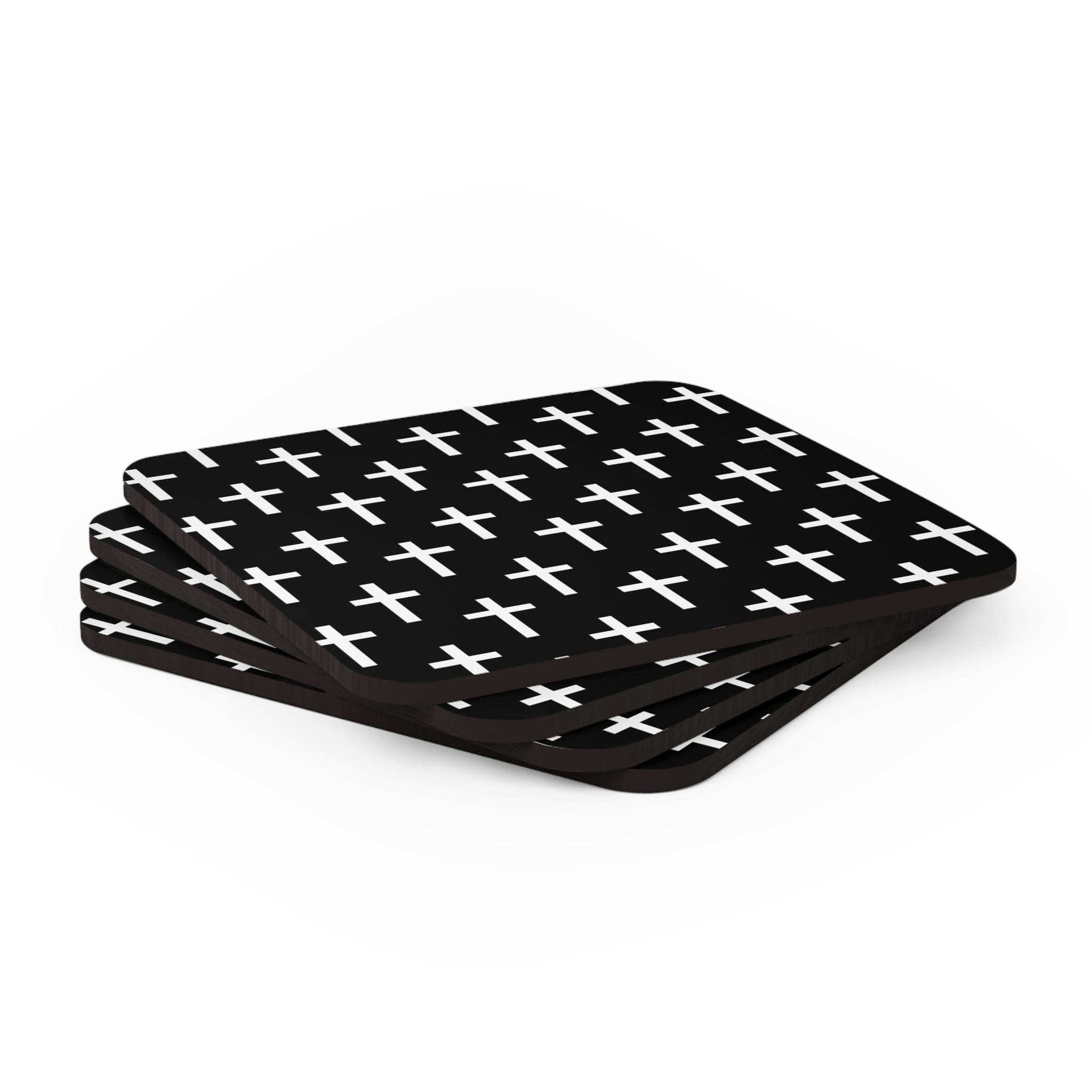 Coaster Set of 4 for Drinks, Black and White Seamless Cross Pattern