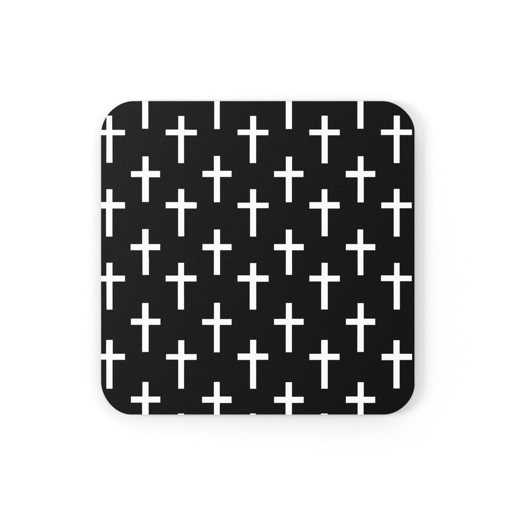 Coaster Set of 4 for Drinks, Black and White Seamless Cross Pattern