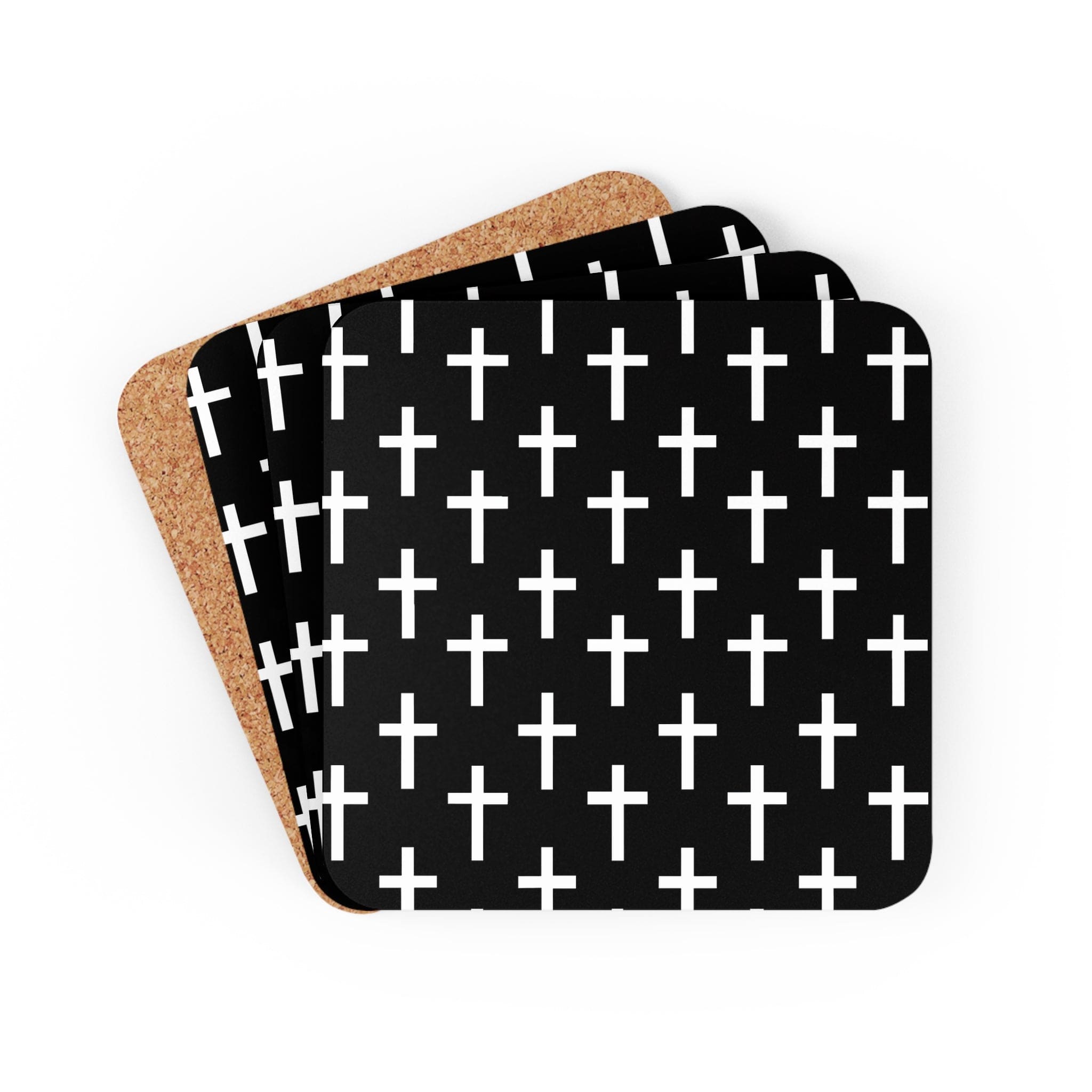 Coaster Set of 4 for Drinks, Black and White Seamless Cross Pattern