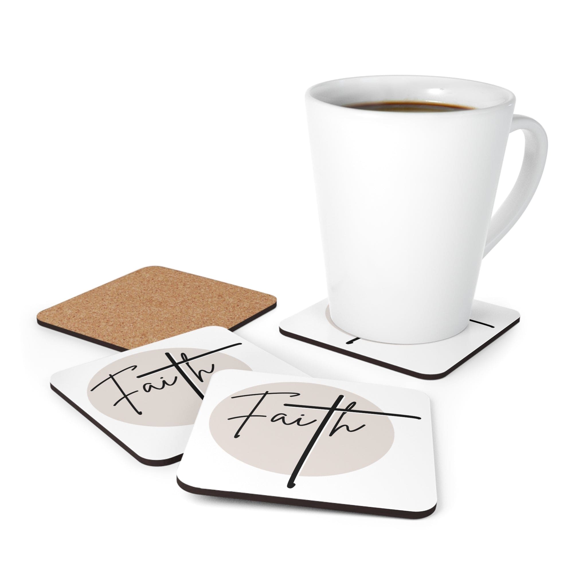 Coaster Set of 4 for Drinks Faith - Christian Affirmation - Black and