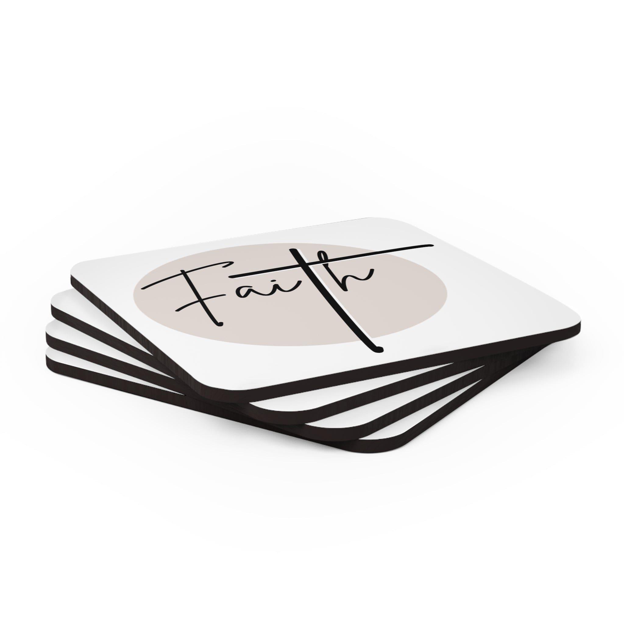 Coaster Set of 4 for Drinks Faith - Christian Affirmation - Black and