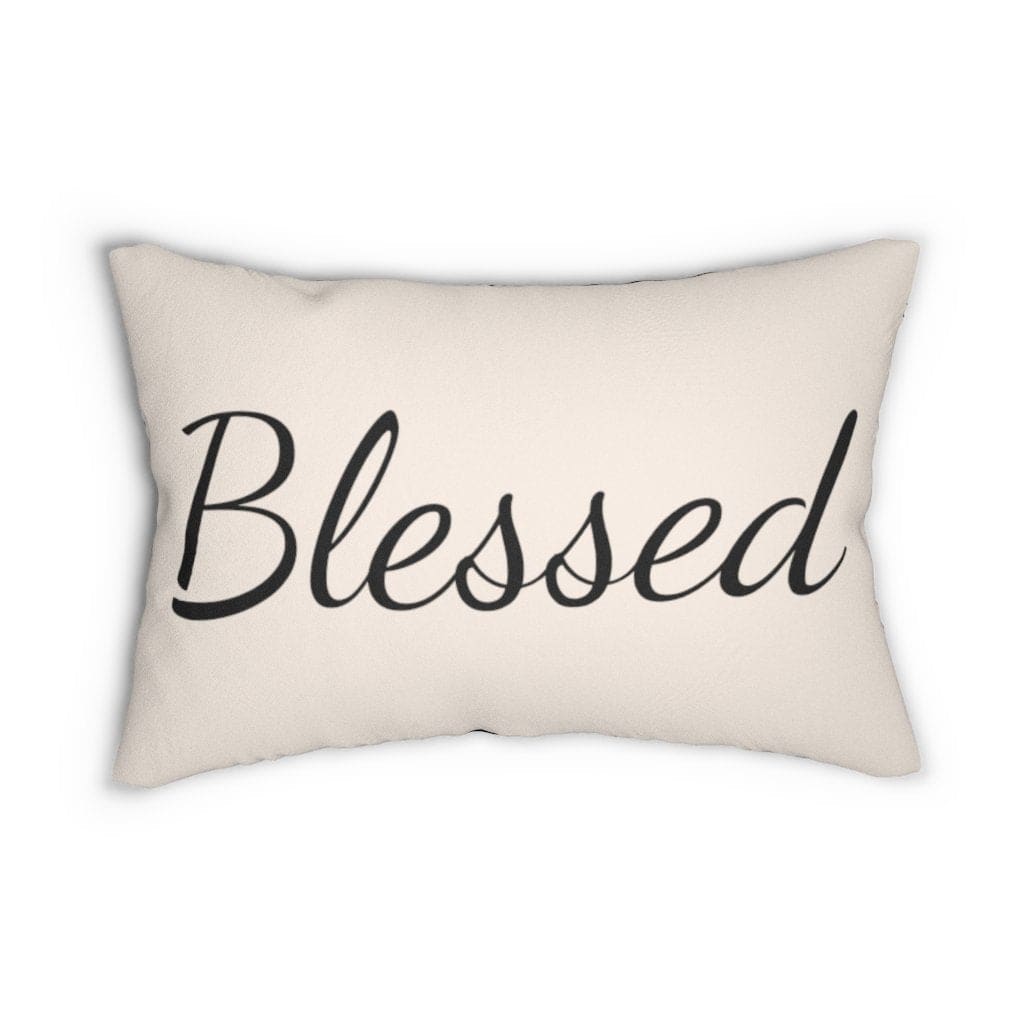 Decorative Lumbar Throw Pillow - Blessed - Beige Black