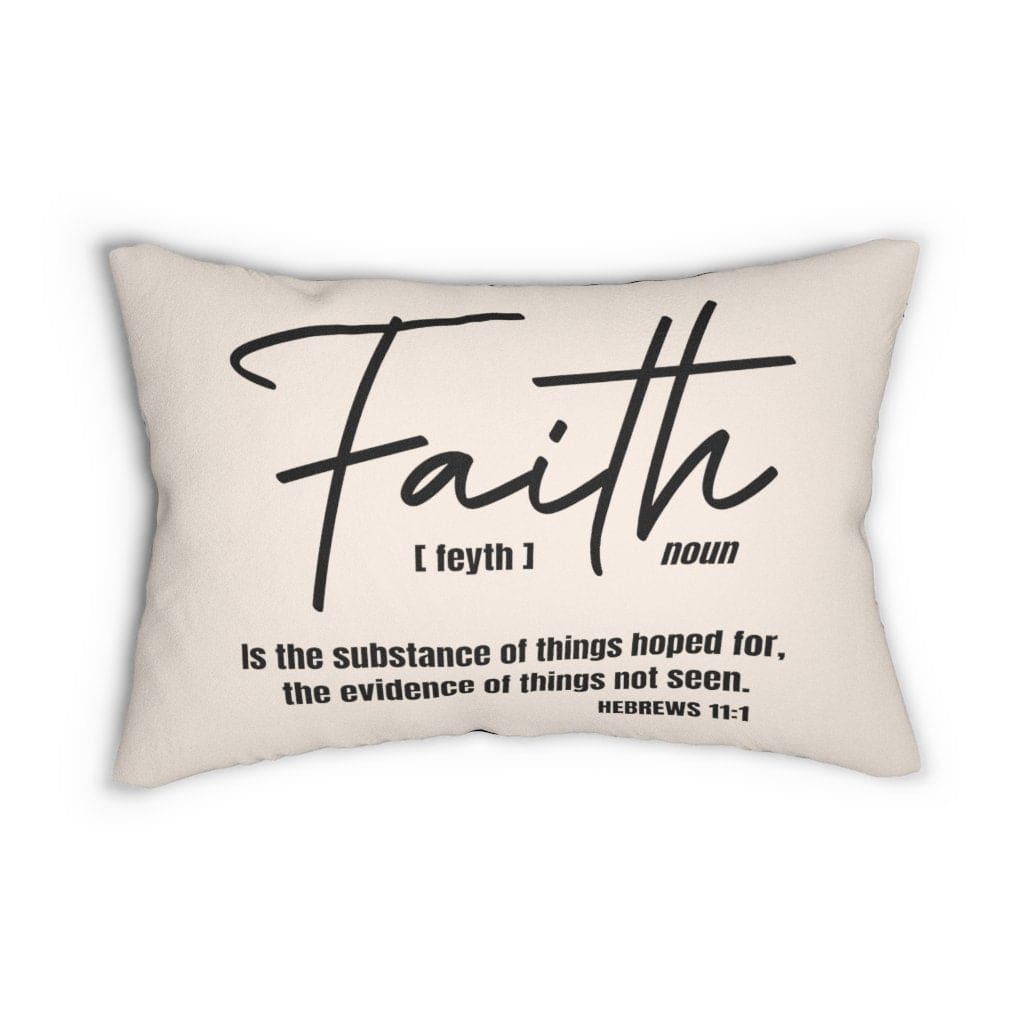 Decorative Lumbar Throw Pillow - Faith - Beige/black