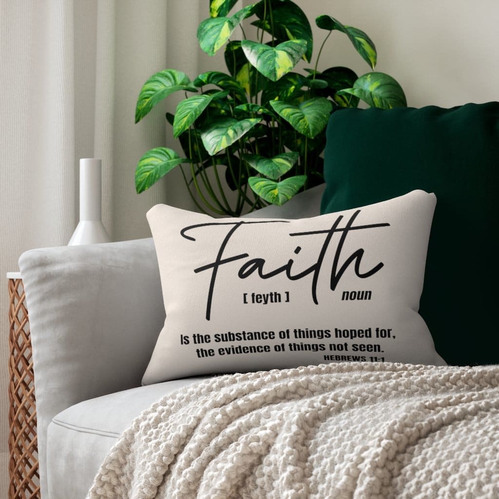 Decorative Lumbar Throw Pillow - Faith - Beige/black