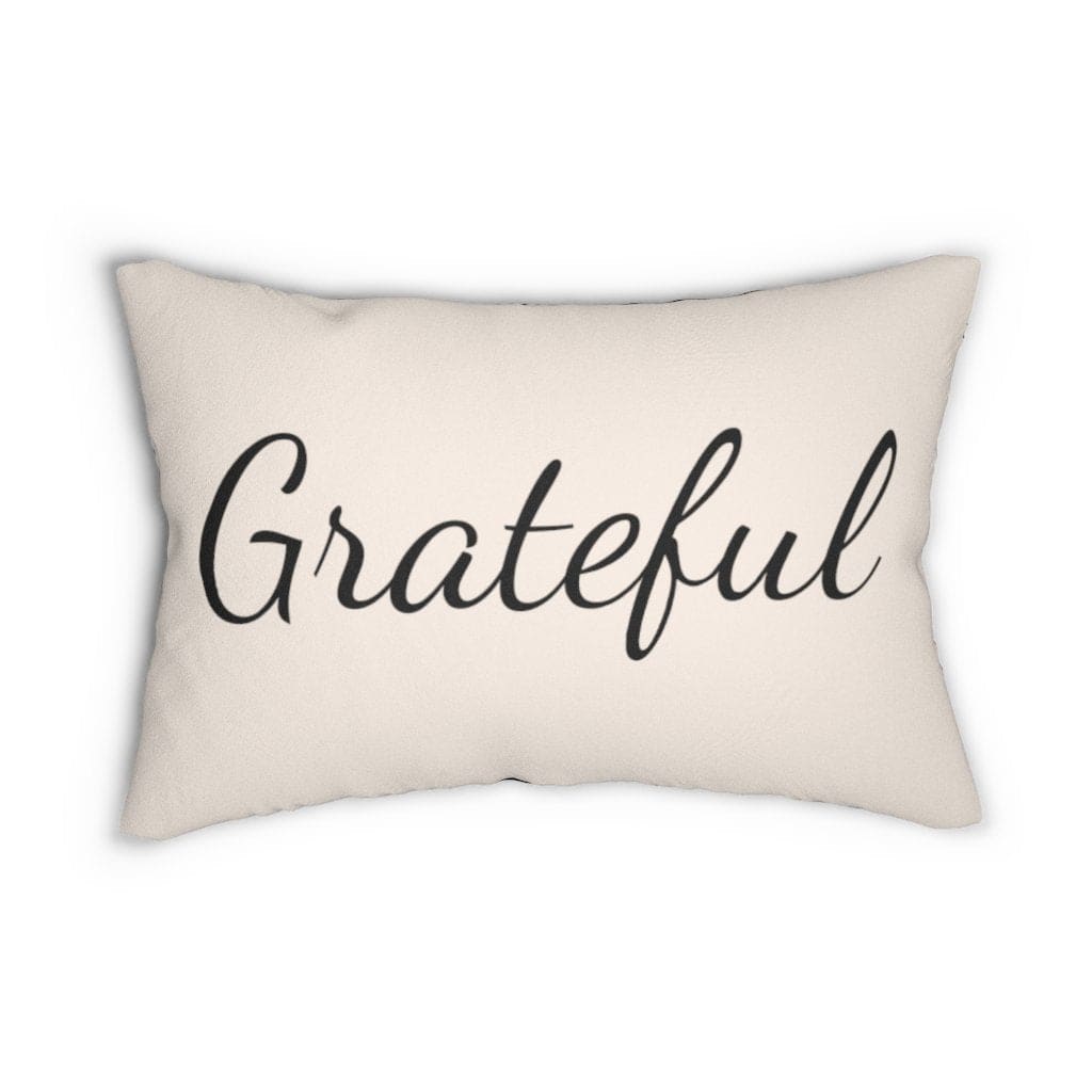 Decorative Lumbar Throw Pillow - Grateful - Beige/black