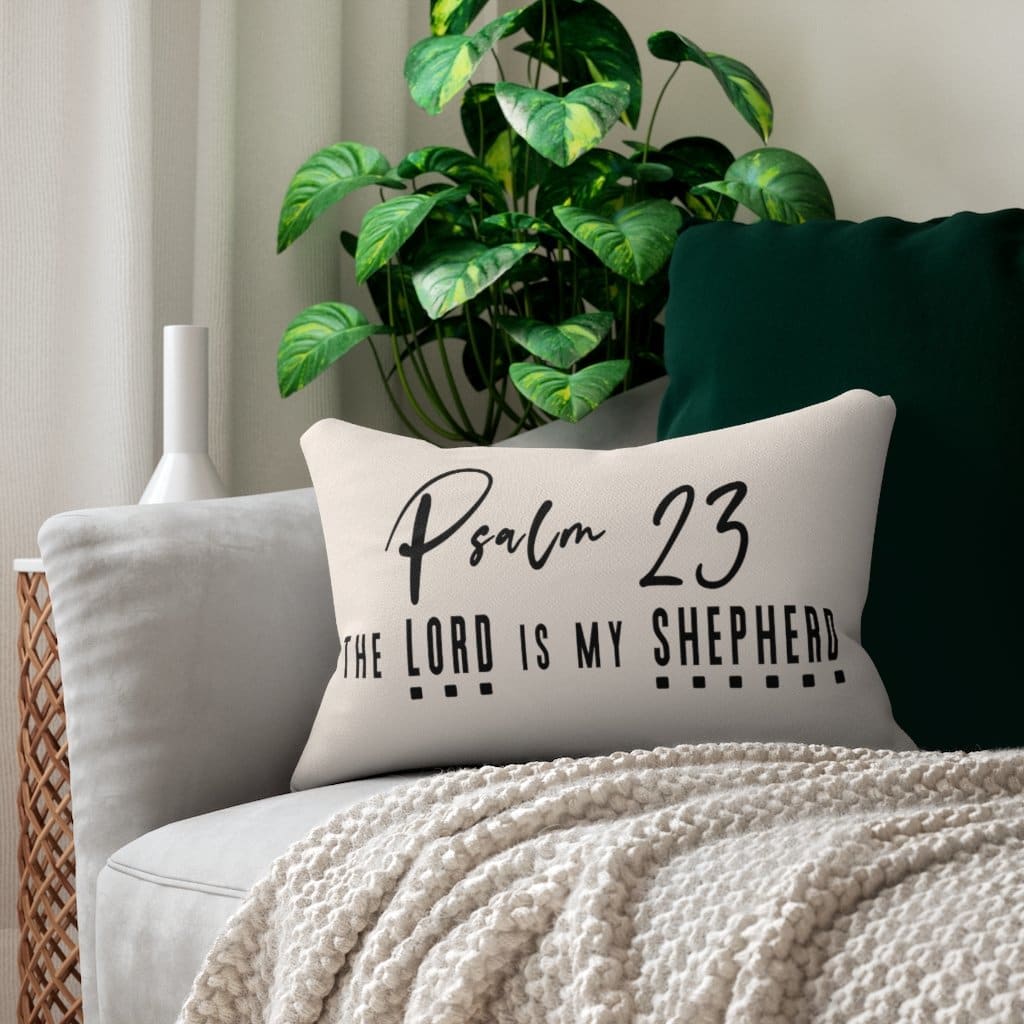 Decorative Lumbar Throw Pillow - Psalm 23 - Beige Black