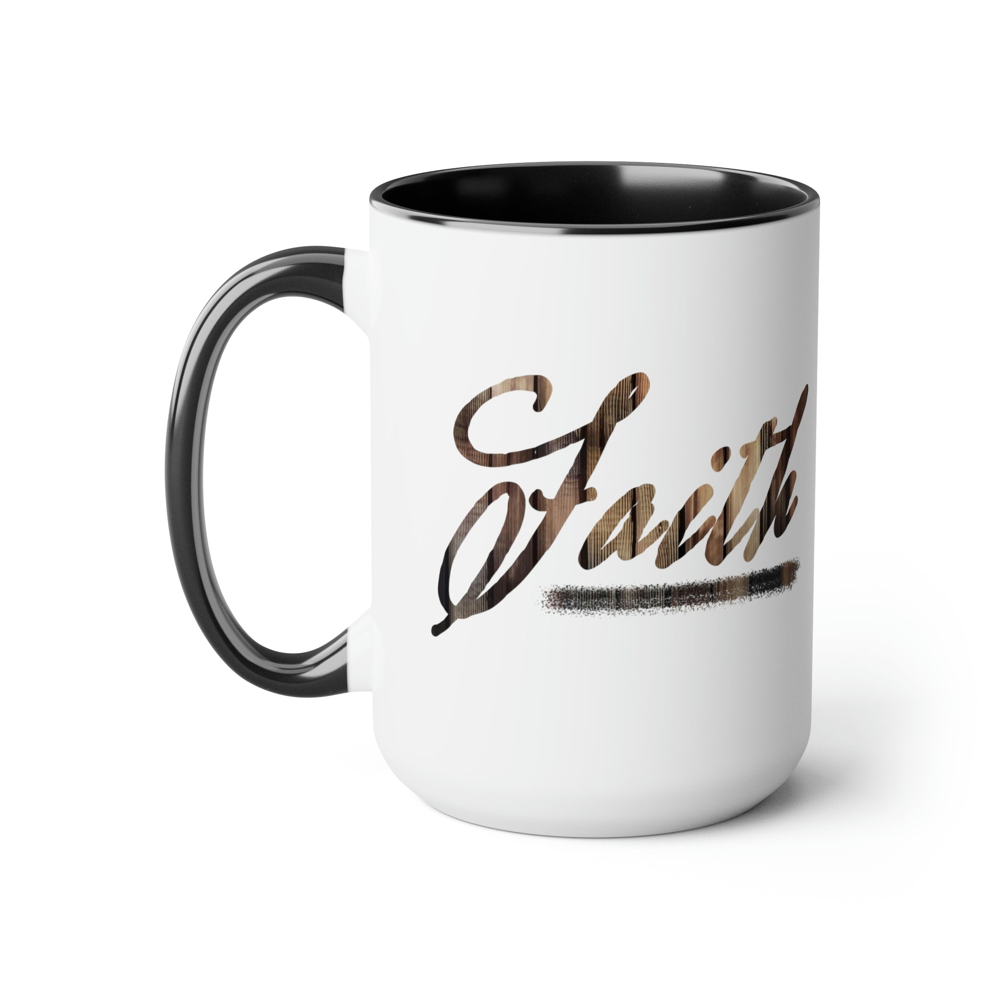 Accent Ceramic Coffee Mug 15oz - Faith Brown Wood Grain Print