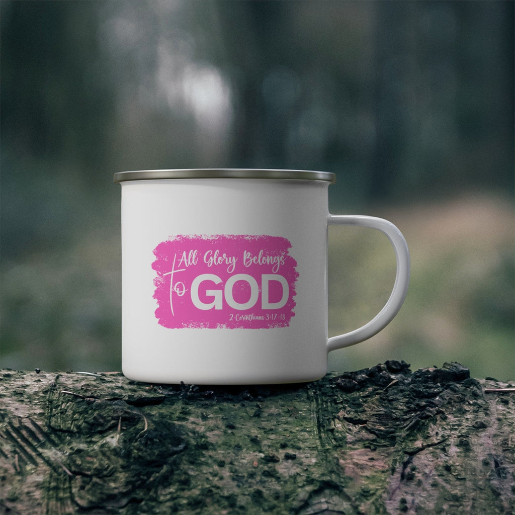 Enamel Camping Mug - All Glory Belongs to God Christian Illustration