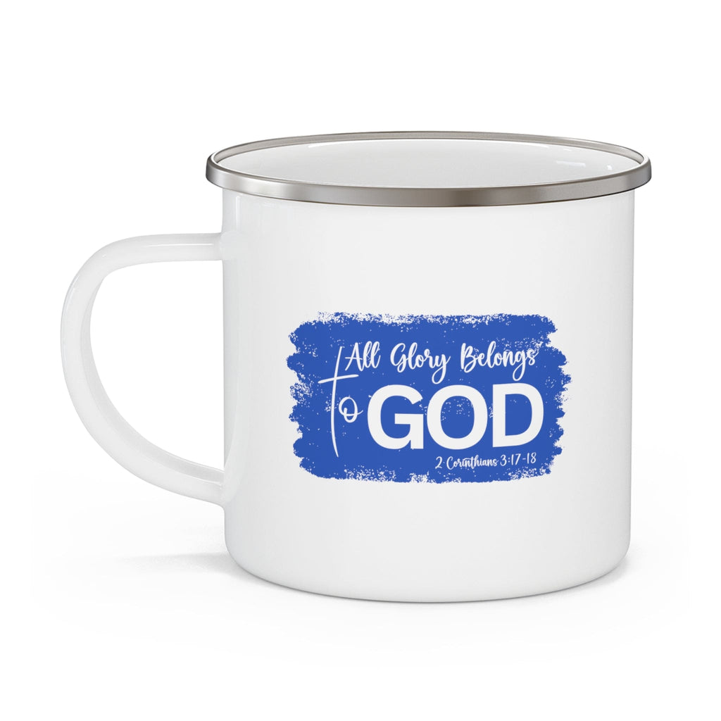 Enamel Camping Mug All Glory Belongs to God Christian Illustration