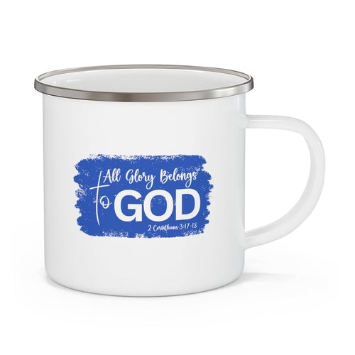 Enamel Camping Mug All Glory Belongs to God Christian Illustration