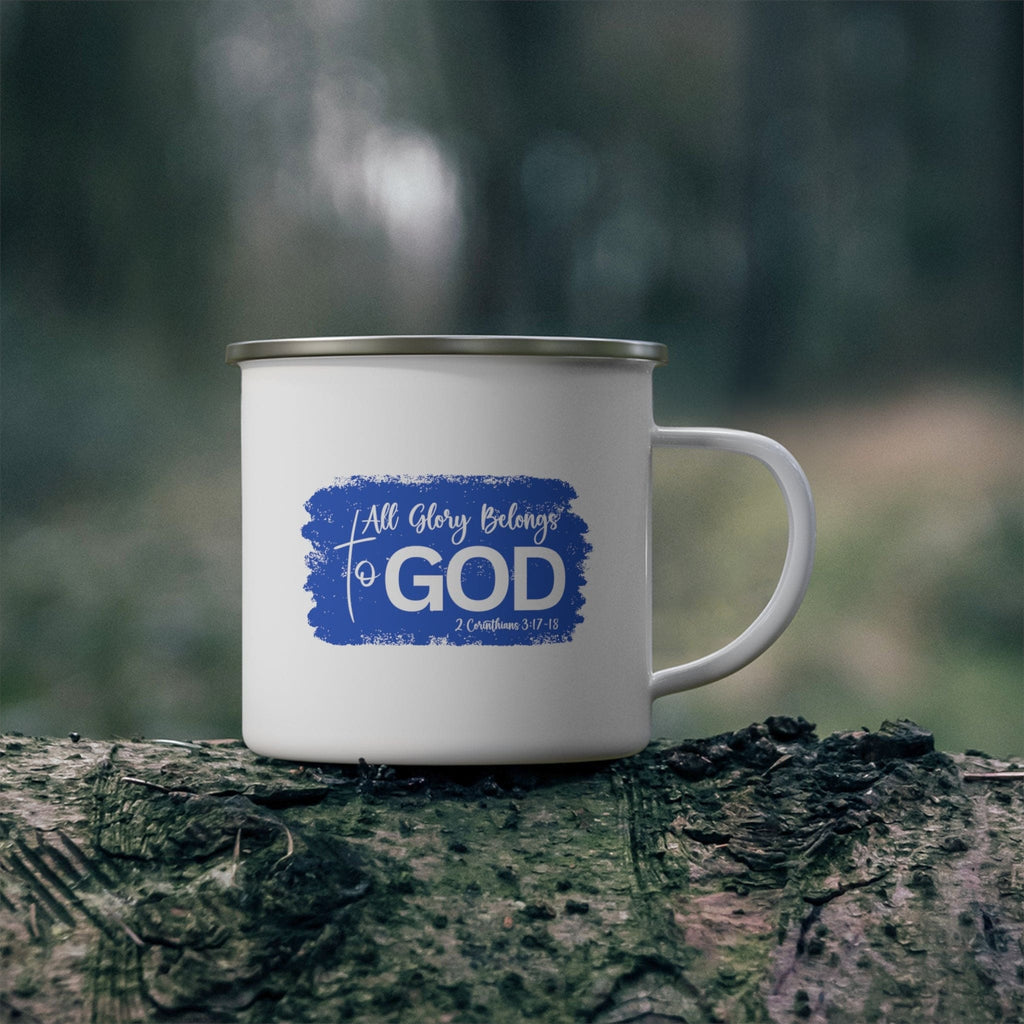 Enamel Camping Mug All Glory Belongs to God Christian Illustration