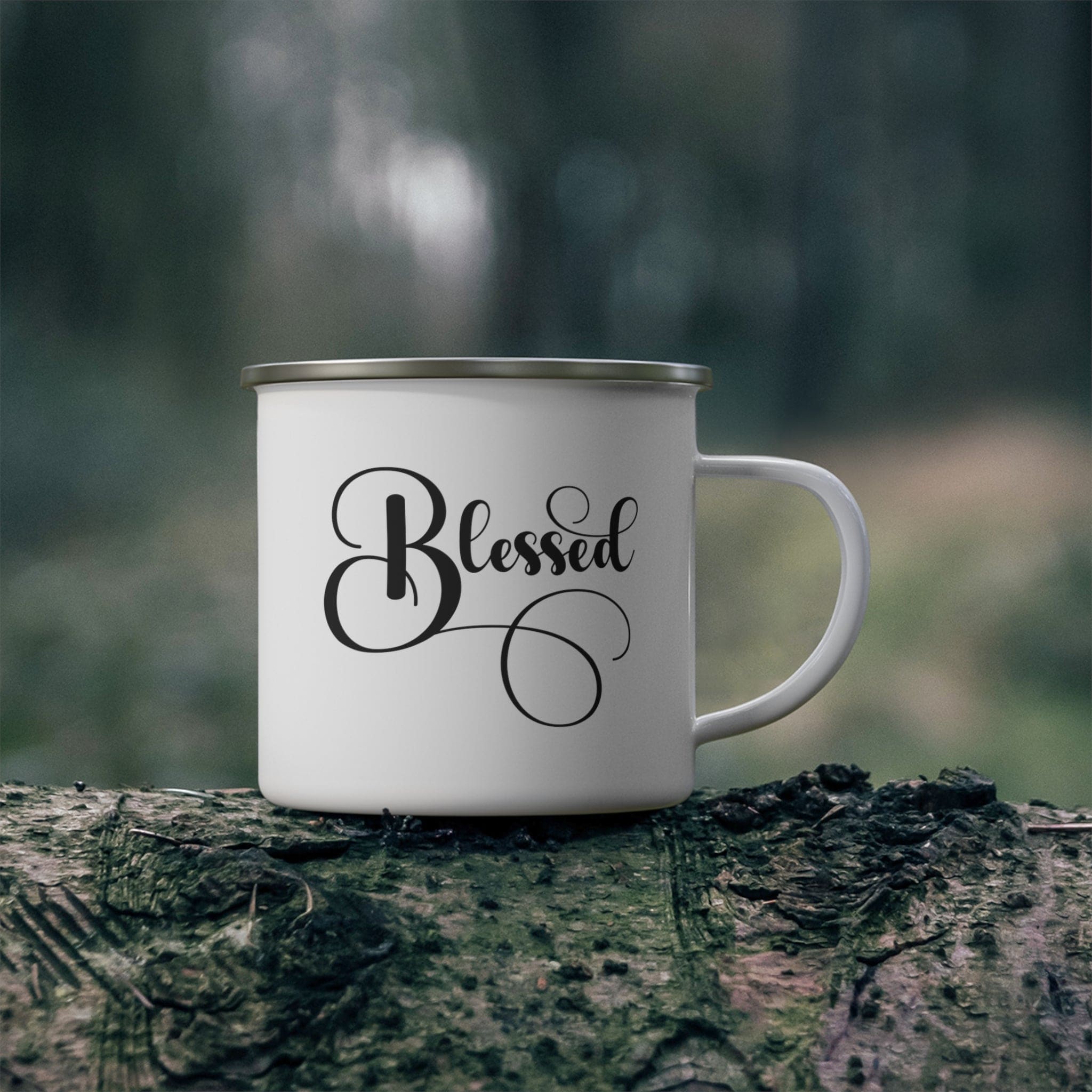 Enamel Camping Mug Blessed Black Graphic Illustration