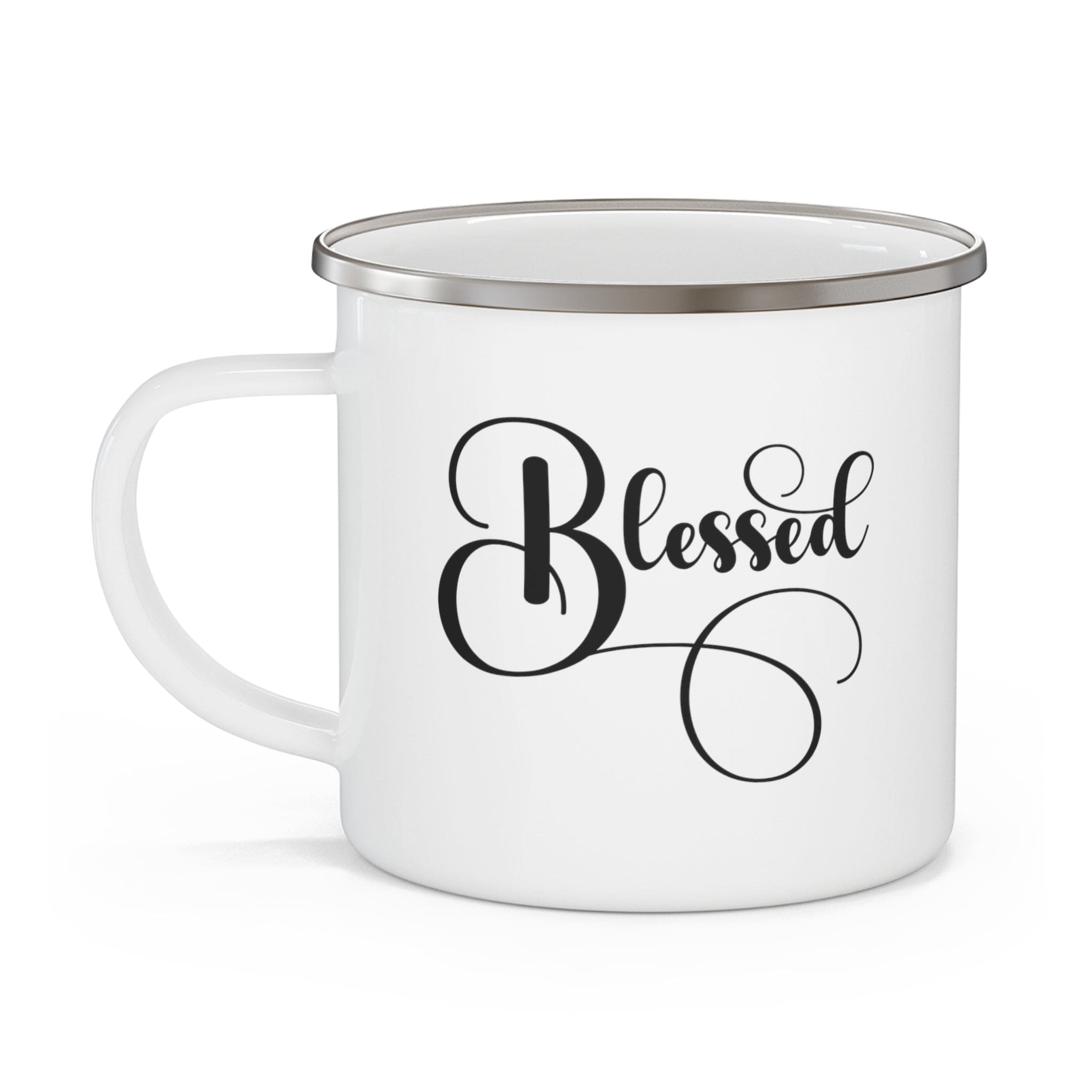 Enamel Camping Mug Blessed Black Graphic Illustration