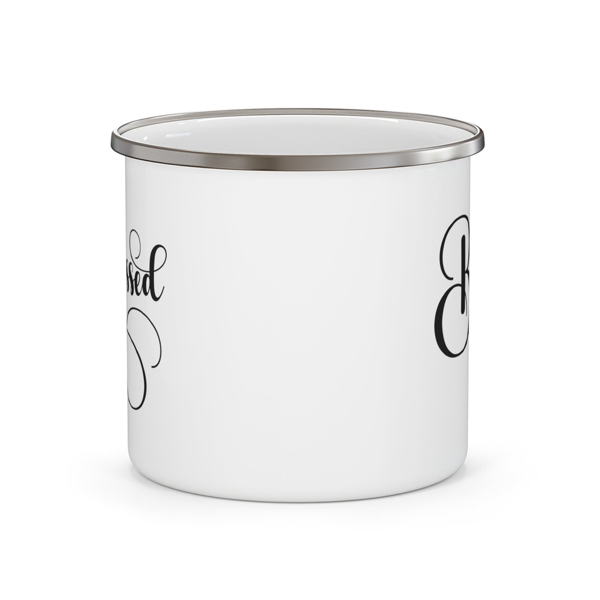 Enamel Camping Mug Blessed Black Graphic Illustration