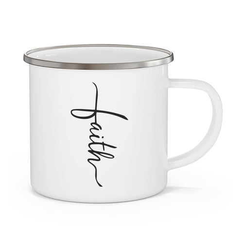 Enamel Camping Mug - Faith Script Cross Black Illustration