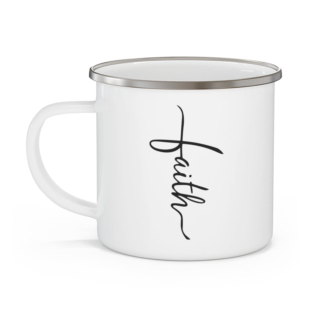 Enamel Camping Mug - Faith Script Cross Black Illustration