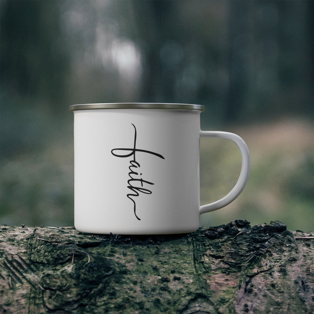 Enamel Camping Mug - Faith Script Cross Black Illustration