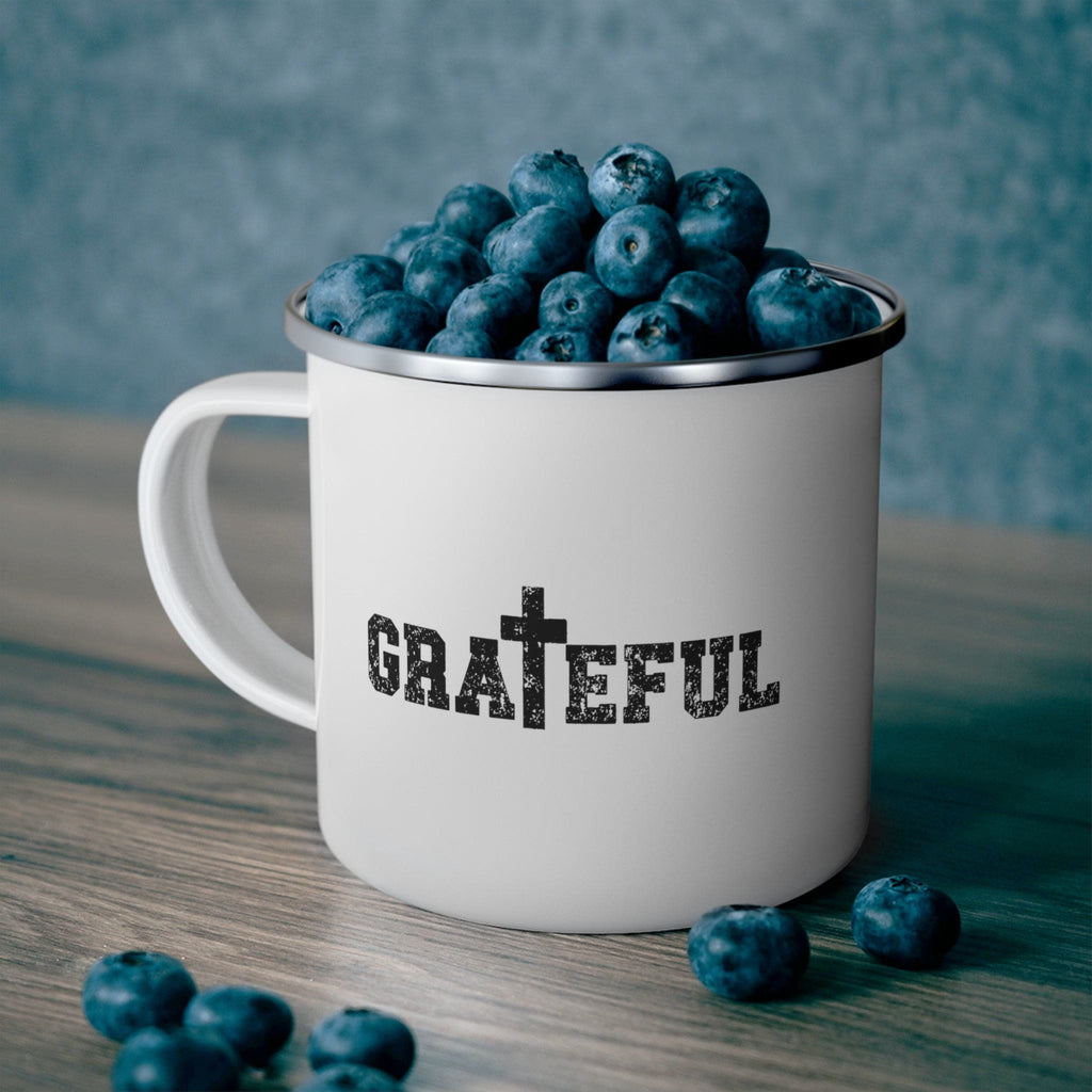 Enamel Camping Mug - Grateful Cross Black Illustration