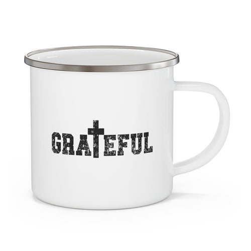 Enamel Camping Mug - Grateful Cross Black Illustration