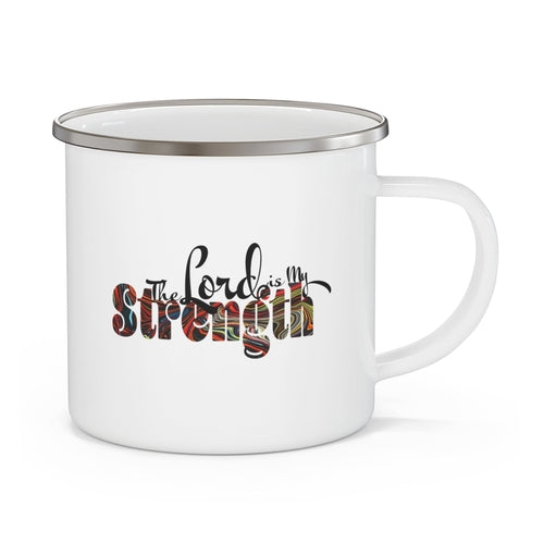 Enamel Camping Mug the Lord is my Strength Print