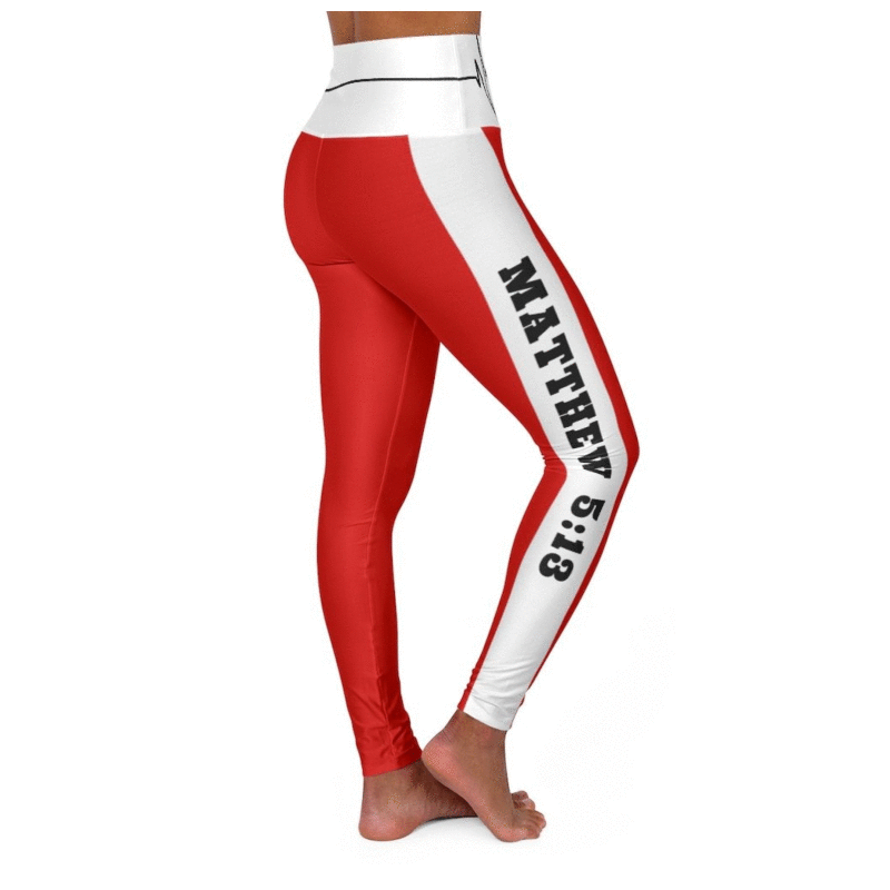 High Waisted Yoga Leggings - Red Salt of the Earth Matthew 5:13