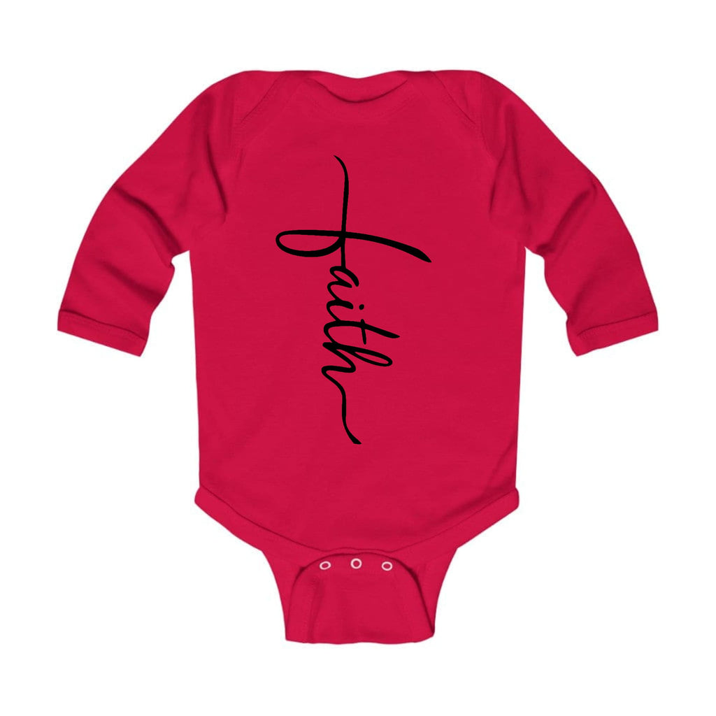 Infant Long Sleeve Graphic T-shirt Faith Script Cross Black