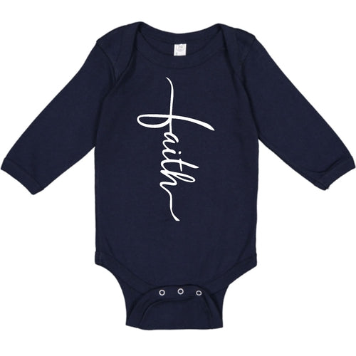 Infant Long Sleeve Graphic T-shirt - Faith Script Cross Illustration