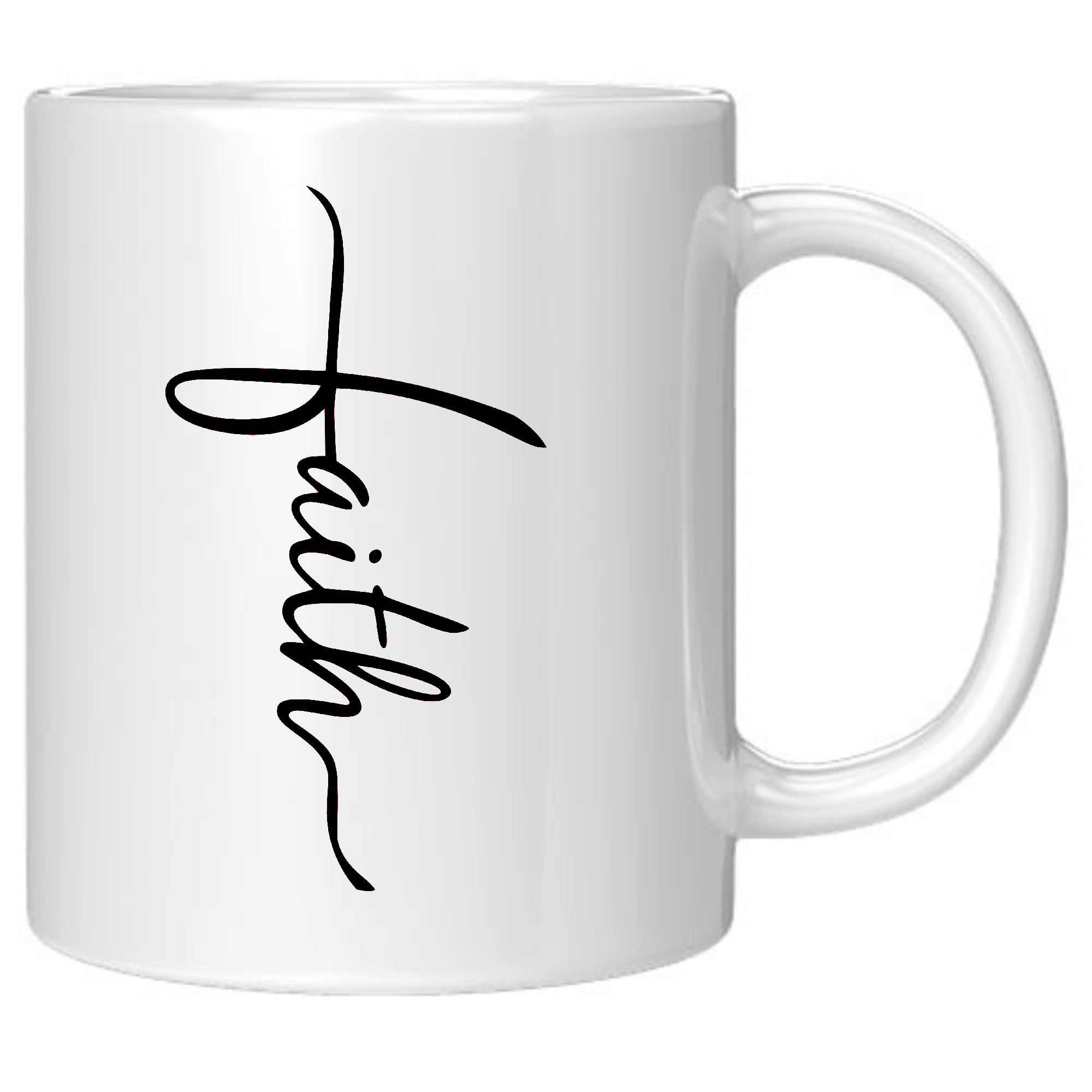 Ceramic Coffee Mug 11oz - Faith Script Cross Black Illustration