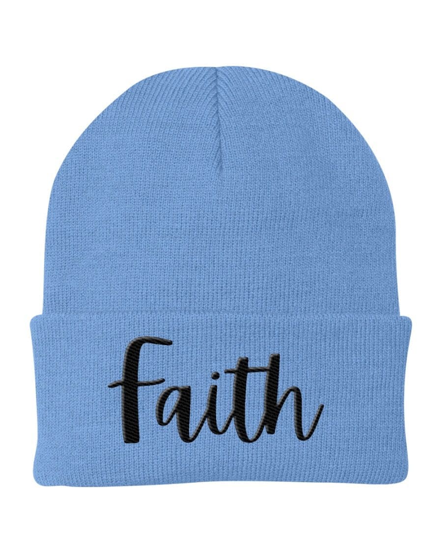 Beanie Knit Cap - Faith Embroidered Hat / Black Text