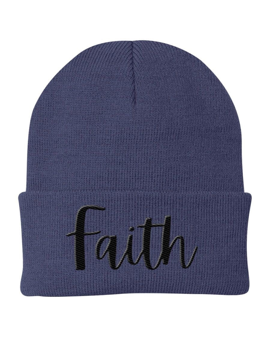 Beanie Knit Cap - Faith Embroidered Hat / Black Text