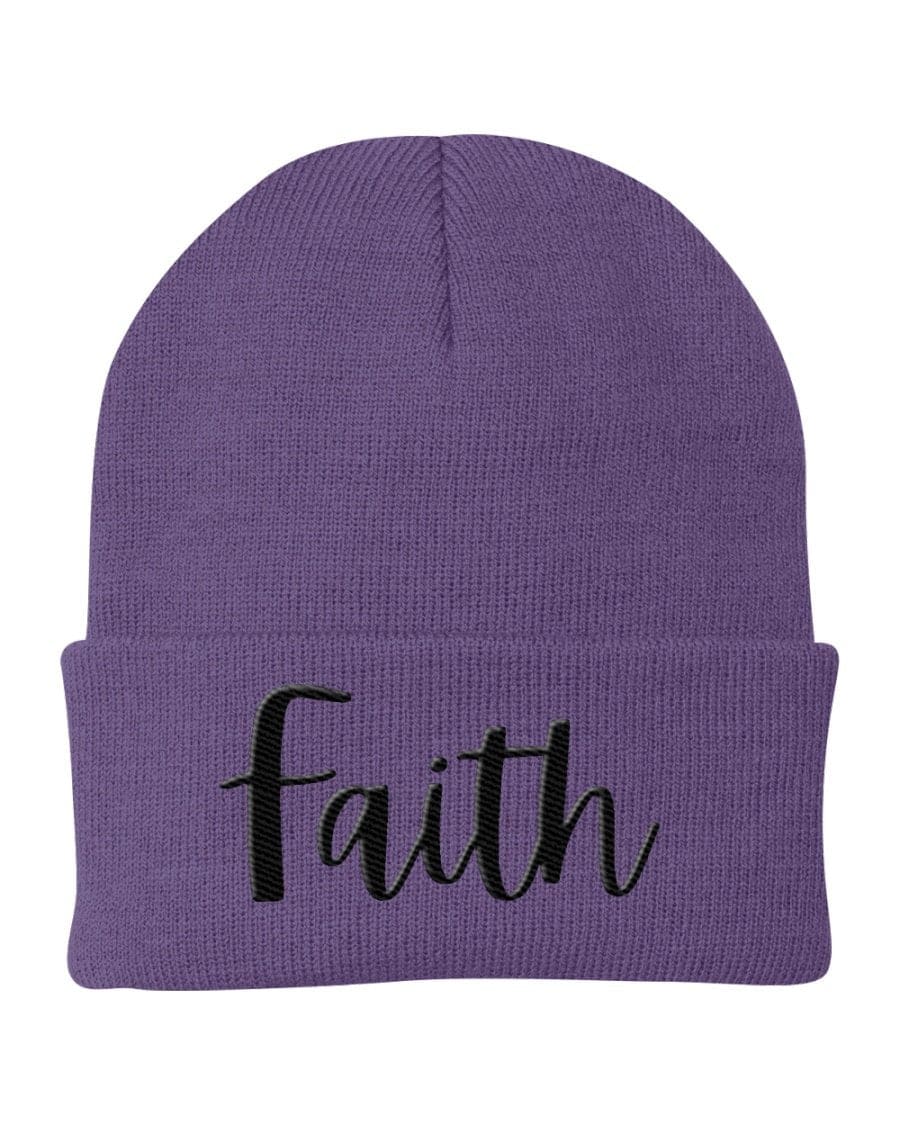 Beanie Knit Cap - Faith Embroidered Hat / Black Text