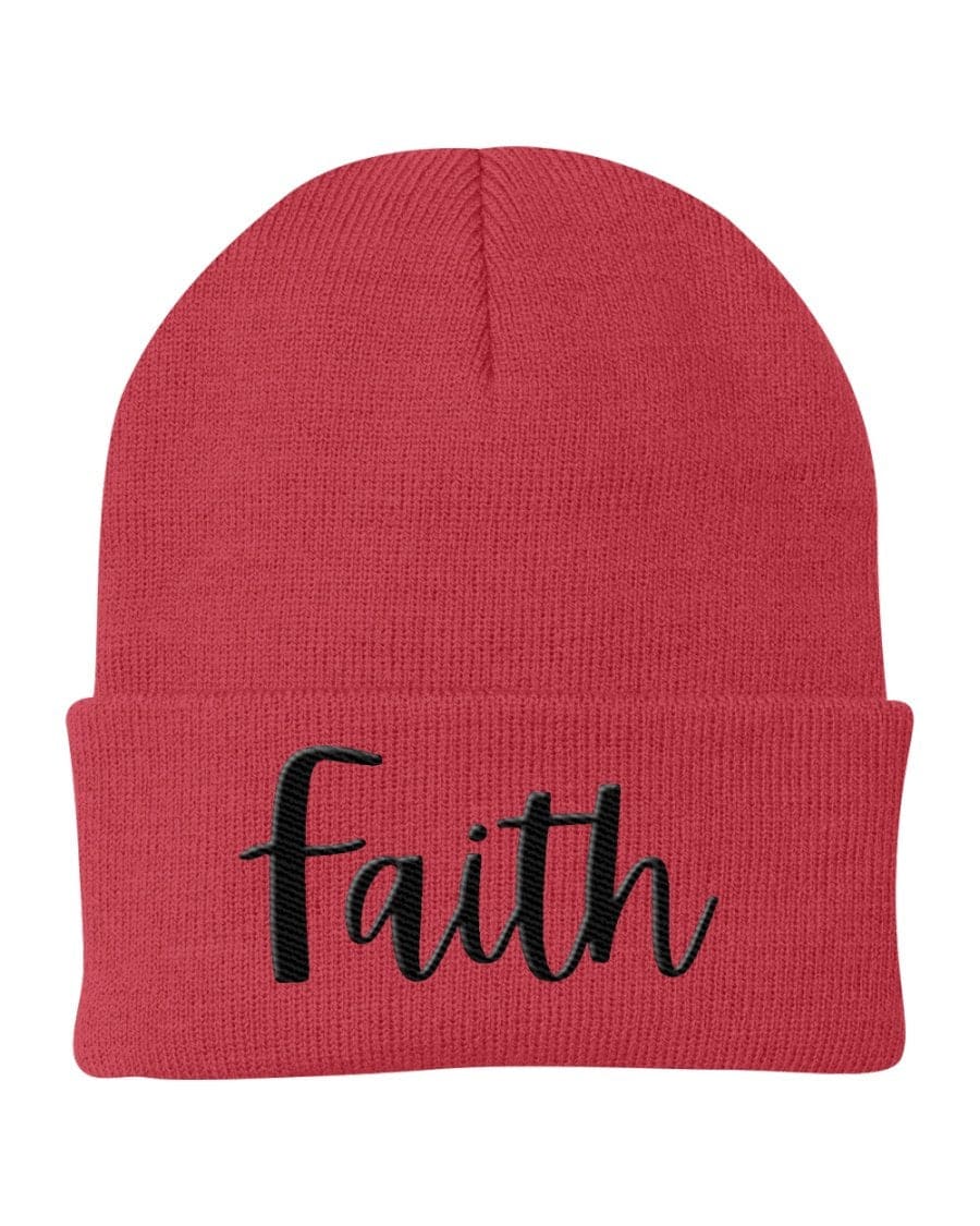 Beanie Knit Cap - Faith Embroidered Hat / Black Text