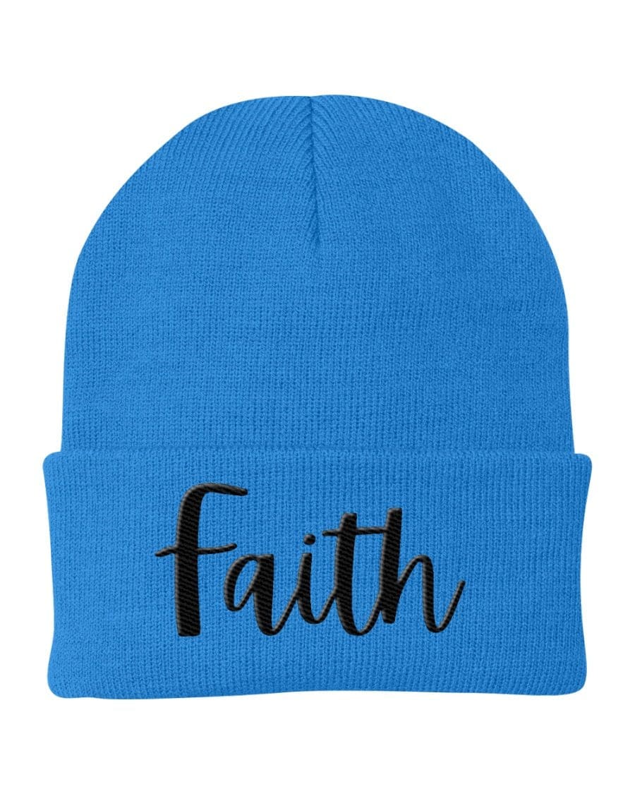 Beanie Knit Cap - Faith Embroidered Hat / Black Text